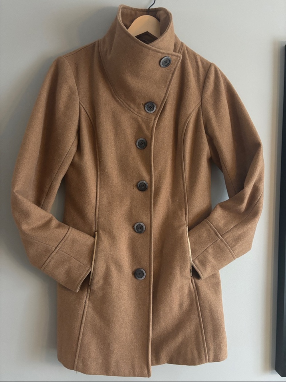 Women's Camel Wool-Blend Button Front Coat - Picture 1 of 4